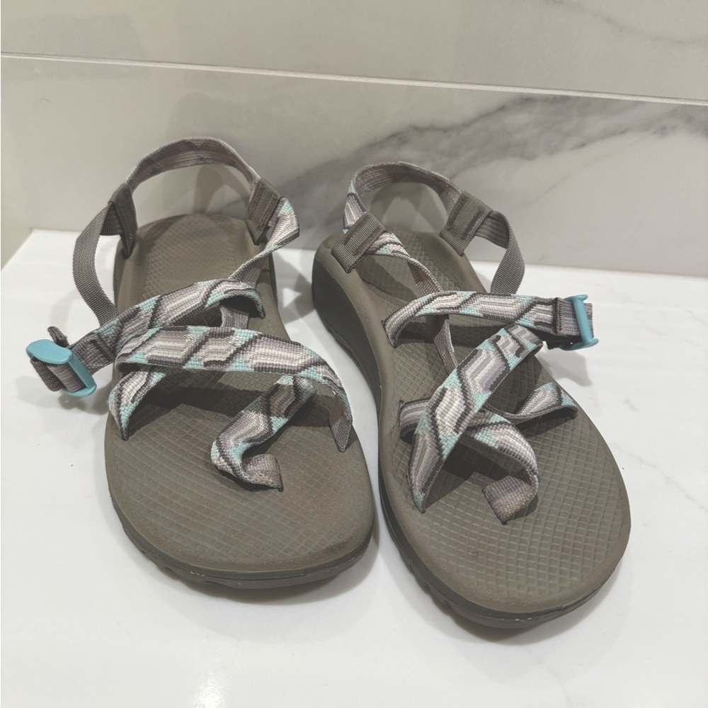 Light Blue and Grey Women’s Size 10 Chaco Sandals